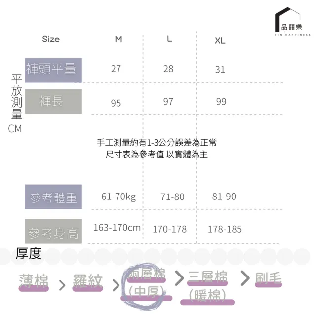 【PIN HAPPINESS】台灣製100%純棉 秋冬男女居家中厚束口褲(老人居家褲 開檔褲 爸爸阿公褲 媽媽阿嬤褲)