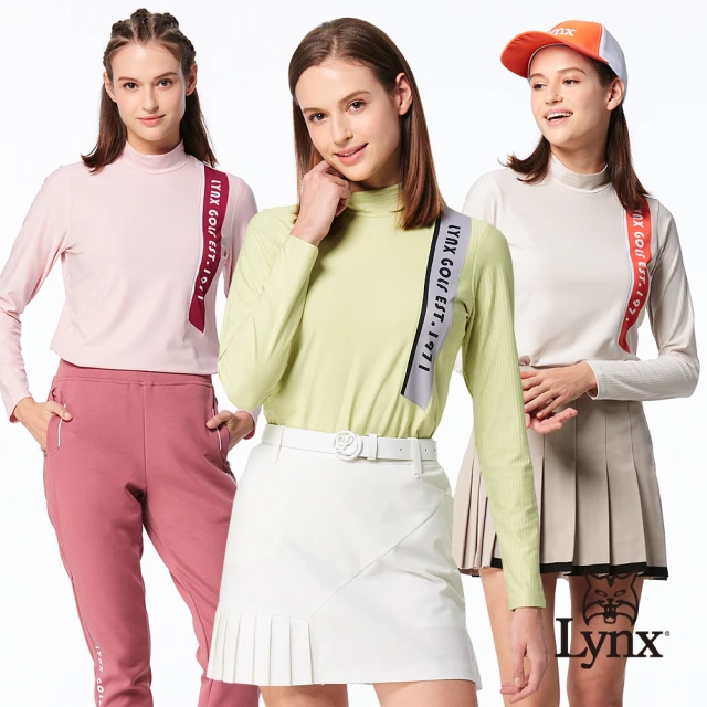 Lynx Golf 女款合身版吸排機能保溫舒適剪接羅紋造型後開拉鍊款長袖圓領POLO衫/高爾夫球衫(三色)