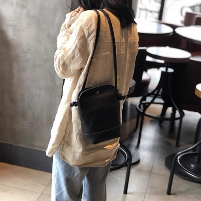 【巴黎精品】現貨+預購 側背包真皮肩背包(牛皮復古斜背水桶包女包包2色p1ap17)