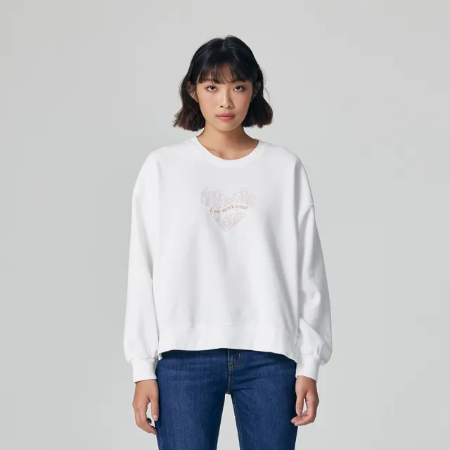 【Lee】女裝 長袖厚T / 愛心文字設計 前短後長 共2色 季節性版型(LB330031732 / LB330031K15)