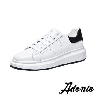 【Adonis】真皮板鞋 厚底板鞋/真皮復古百搭撞色厚底小白鞋 休閒板鞋-男鞋(黑)