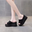 【HMH】坡跟拖鞋 厚底拖鞋/舒適彈力飛織布面厚底坡跟拖鞋(黑)