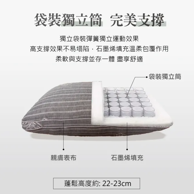 【R.Q.POLO】石墨烯獨立筒壓縮枕-1入(台灣製造/高支撐/獨立筒枕)