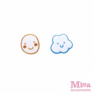 【MISA】韓國設計不對稱可愛雲朵笑臉造型夾式耳環(無耳洞耳環 耳夾 夾式耳環 可愛耳環 雲朵耳環)