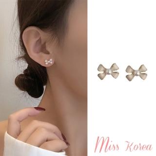 【MISS KOREA】韓國設計迷你氣質蝴蝶結珍珠夾式耳環(無耳洞耳環 耳夾 夾式耳環 蝴蝶結耳環 珍珠耳環)