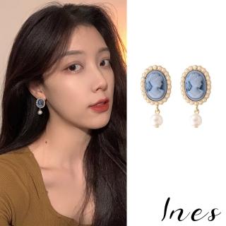 【INES】法式珍珠人像圓框氣質夾式耳環(無耳洞耳環 耳夾 夾式耳環 珍珠耳環 人像耳環)