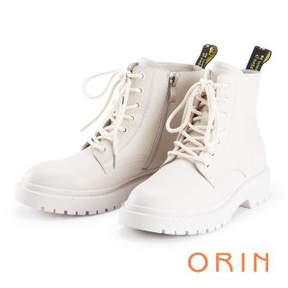 【ORIN】街頭帥氣真皮綁帶 女 短靴(白色)