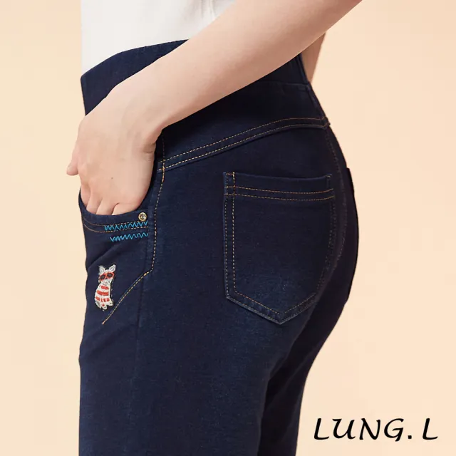 【LUNG.L 林佳樺】LN51E藍色鬆緊帶腰頭針織牛仔褲(女裝 棉質)