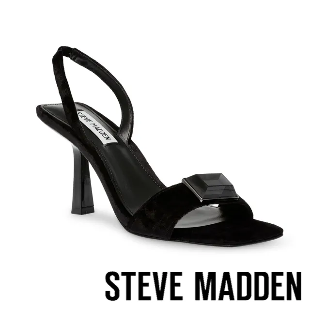 STEVE MADDEN】VENUES 麂皮飾釦方頭繞踝跟鞋(黑色) - momo購物網- 好評