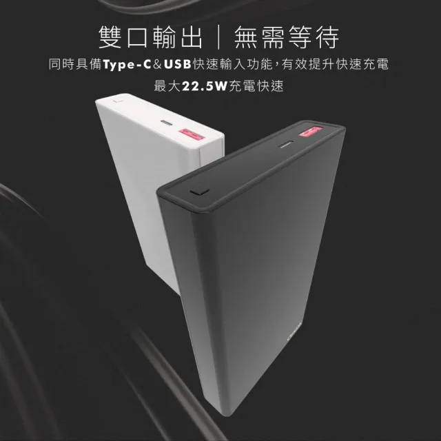 【amuok】10000mAh 22.5W 兩孔輸出輕薄型 PD 快充行動電源(快速充電/行充)
