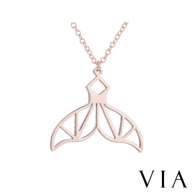 VIAVIA 白鋼項鍊 縷空項鍊/時尚系列 浪漫人魚尾巴縷空線條造型白鋼項鍊(玫瑰金色)
