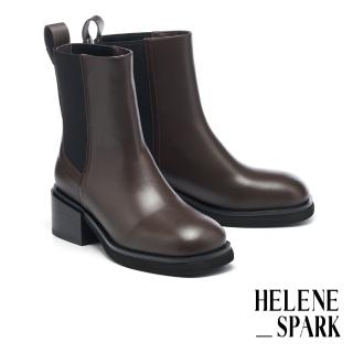 【HELENE SPARK】率性內斂鬆緊帶拼接牛皮方頭高跟短靴(咖)