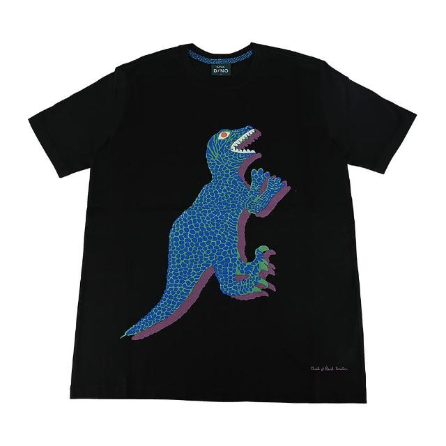 【Paul Smith】PAUL SMITH DINO印花LOGO恐龍圖案純棉短袖T恤(男款/黑x藍紫)