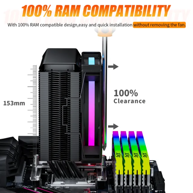 【upHere】ARGB CPU塔扇 單塔散熱 塔型散熱器 CPU散熱器帶120mm風扇 靜音 6mm x 5 銅熱管-帶燈(CPU塔扇)