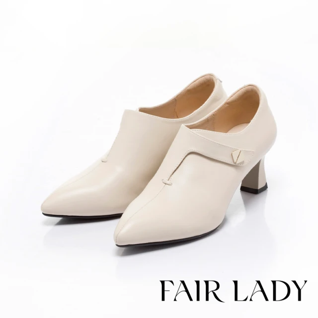 FAIR LADY 優雅小姐 氣質美型羊皮高跟踝靴(奶油白、8H2770)