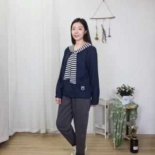 【Hana Mokuba】花木馬日系女裝面料拼接綁帶領片休閒上衣(上衣)