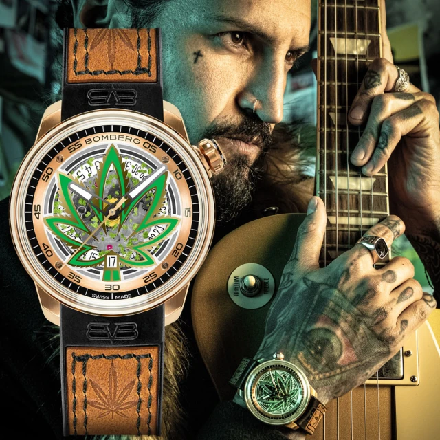 BOMBERG 炸彈錶 限量 BB-01 大麻葉圖騰機械錶-玫瑰金x咖啡 99狂買節(CT43APGD.30-3.11)