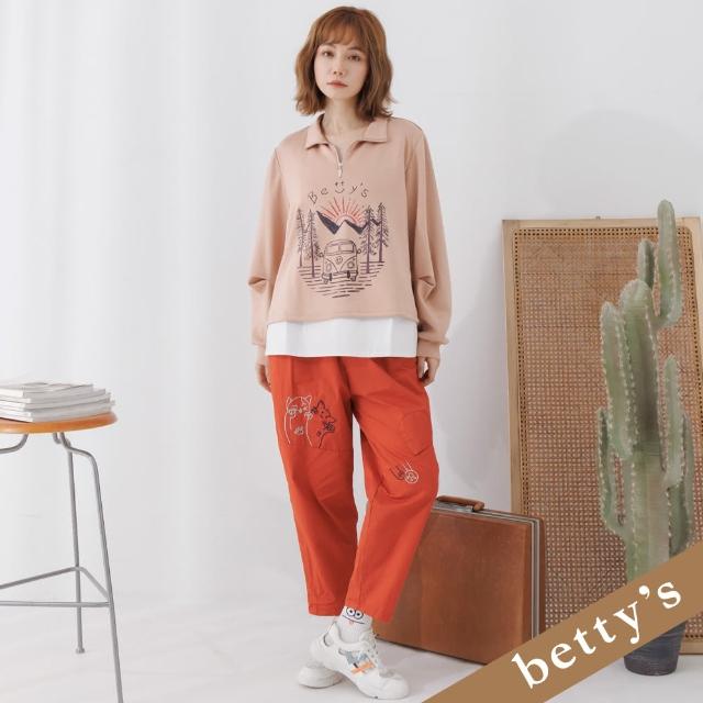 【betty’s 貝蒂思】腰鬆緊招手貓咪休閒長褲(橘色)