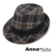 【AnnaSofia】紳士帽爵士帽禮帽-英倫格紋 現貨(駝虛線格系)