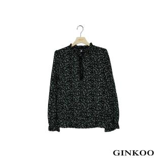 【GINKOO 俊克】滿版印花流蘇綁帶上衣