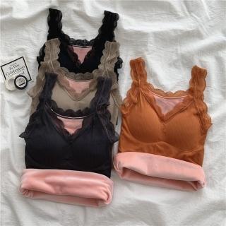 【D.studio】韓版蕾絲內刷毛保暖背心(加厚帶胸墊上衣刷毛背心保暖背心 發熱衣保暖衣保暖上衣針織上衣 V95)