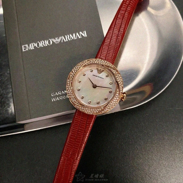 EMPORIO ARMANI ARMANI手錶型號AR00045(貝母錶面玫瑰金錶殼紅真皮皮革錶帶款)