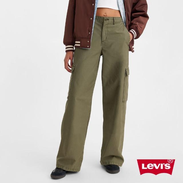 【LEVIS 官方旗艦】女款 街頭工裝風中腰寬直筒休閒長褲 橄欖綠 人氣新品 A6077-0004