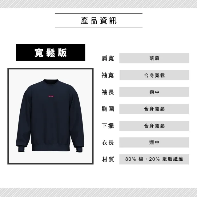 【LEVIS 官方旗艦】男款 寬鬆版大學T / 迷你方形徽章Logo / 300GSM厚棉 海軍藍 熱賣單品 A4230-0002