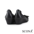 【SCONA 蘇格南】全真皮 時尚舒適楔型娃娃鞋(黑色 31201-1)
