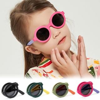 【ALEGANT】輕巧時尚5-12歲兒童專用輕量矽膠彈性折疊太陽眼鏡(多色任選/臺灣品牌/UV400圓框摺疊偏光墨鏡)