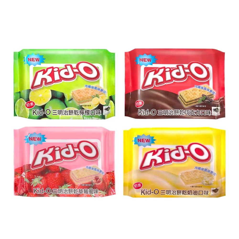 KID-O】分享包三明治餅乾340g*4件組(奶油/檸檬/巧克力/草莓) - momo 