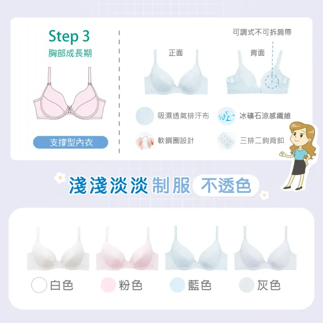【Clany 可蘭霓】MIT無痕小貓咪軟鋼圈少女BCD罩杯學生內衣 涼感成長型(藍色 8050-51)