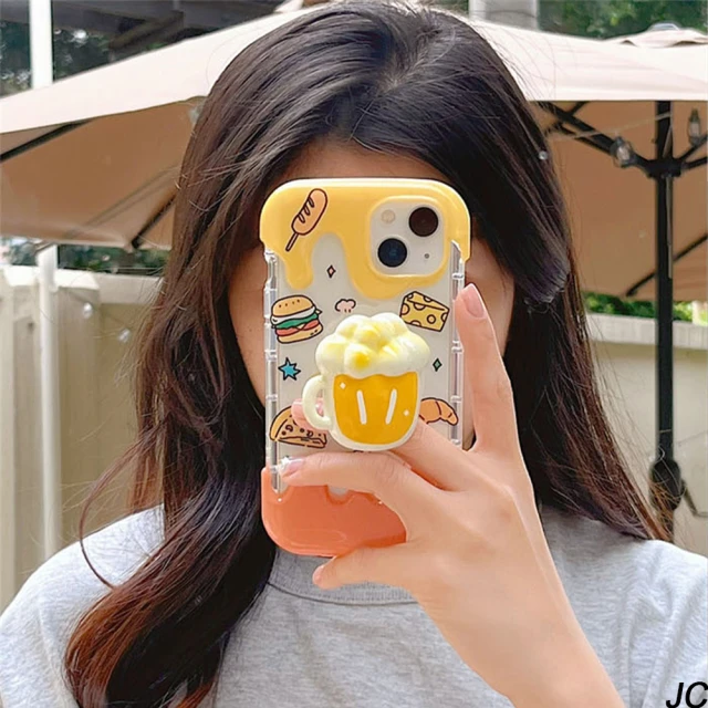 JC Collection 卡通冰淇淋漢堡女孩鏡面手機背蓋適