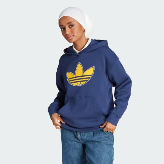 【adidas 愛迪達】上衣 女款 長袖上衣 帽T 運動 三葉草 BF FIT HOODIE 藍 IL2422