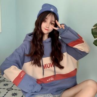 【D.studio】韓版寬鬆休閒百搭慵懶風連帽上衣(長袖上衣長袖t恤女裝衣服寬鬆上衣顯瘦上衣大學T W159)