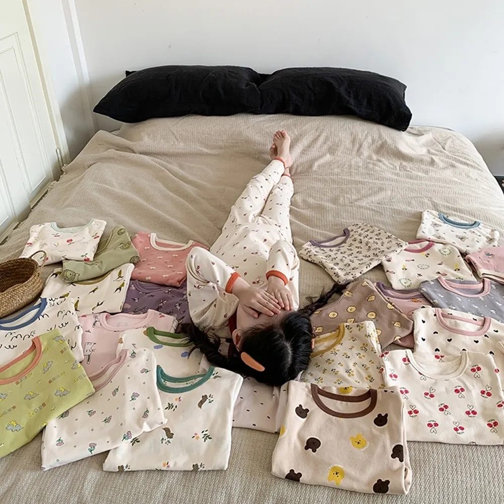 【橘魔法】滾邊滿印磨毛居家服套裝(長袖 長褲 睡衣 男童 女童 大童 兒童 童裝 內搭衣 上衣  衛生衣 保暖)