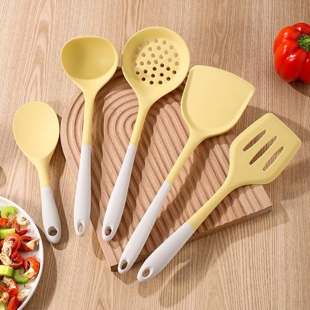 【SUNORO】矽膠廚具5入組 耐高溫不粘鍋專用廚具(鍋鏟/湯杓/濾杓/飯勺/漏鏟)