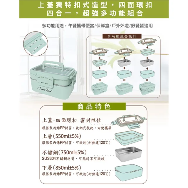 【三榮】多功能扣式手提不鏽鋼保鮮盒+不鏽鋼雙層隔熱碗/泡麵碗(不鏽鋼禮盒組)