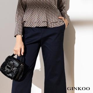 【GINKOO 俊克】腰釦飾直筒寬褲