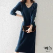 【初色】V領寬鬆顯瘦柔軟長袖針織連身裙洋裝長洋裝-共5色-31270(F可選)