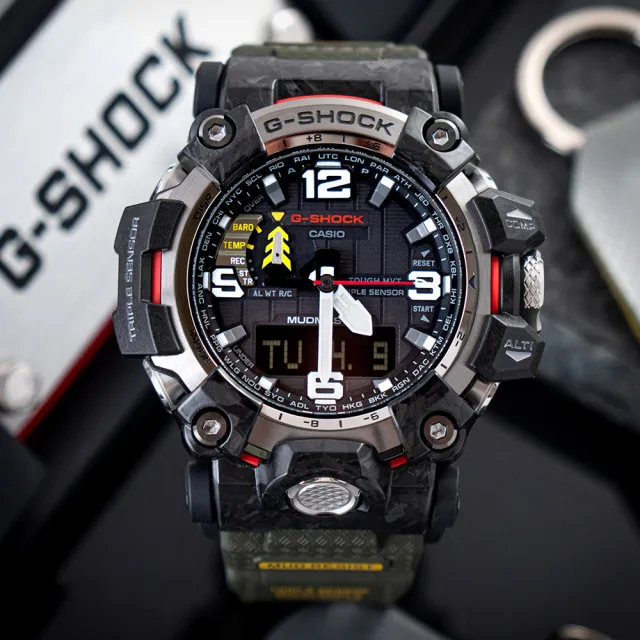 CASIO 卡西歐】G-SHOCK MUDMASTER 泥王太陽能耐衝擊運動雙顯腕錶/軍綠