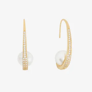 【SHASHI】紐約品牌 Michelle 鑲鑽C形耳環 金色珍珠耳環(珍珠耳環)