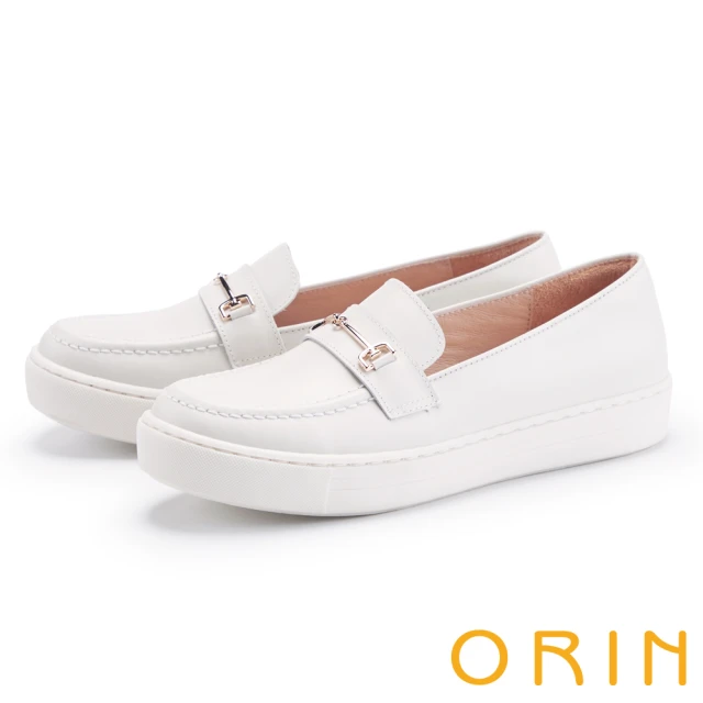 ORINORIN 經典馬銜釦真皮平底樂福鞋(白色)