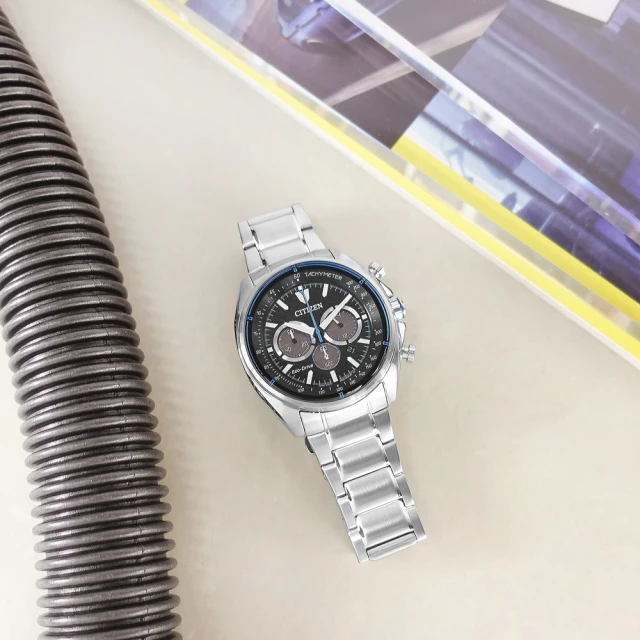 CITIZEN 星辰 光動能 三眼計時 運動潮流 日期 防水100米 不鏽鋼手錶 黑色 44mm(CA4560-81E)