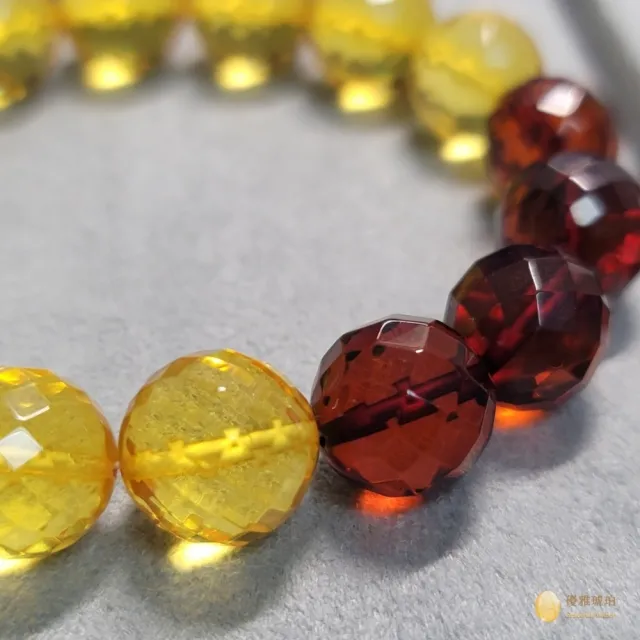 【優雅琥珀】12mm雙色琥珀 鑽面圓珠手串(開運好物 晶瑩明亮  具鑑定證書)