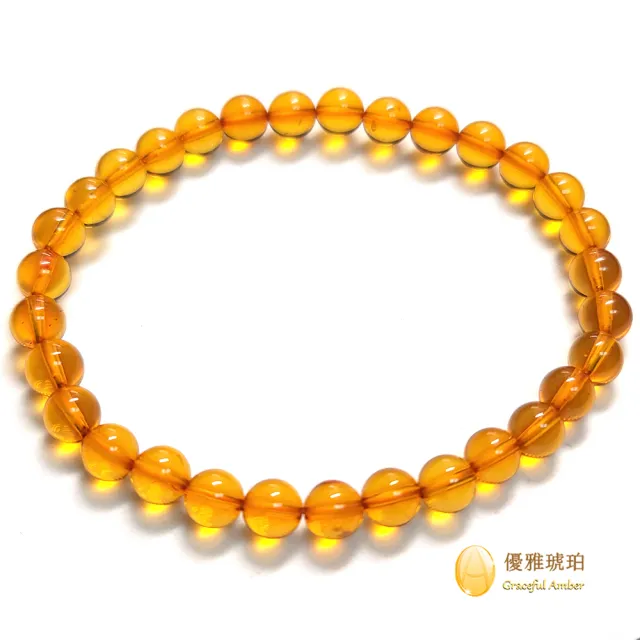 【優雅琥珀】6mm深金色琥珀圓珠手串(晶瑩透亮  光澤優美之圓珠手串)