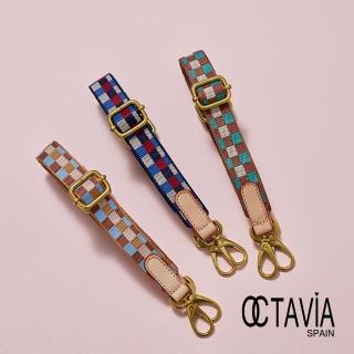 【OCTAVIA 8】New Look 彩色方格 牛皮帶頭2.4CM 細窄版肩背帶-三色可選(方格 細肩背帶)