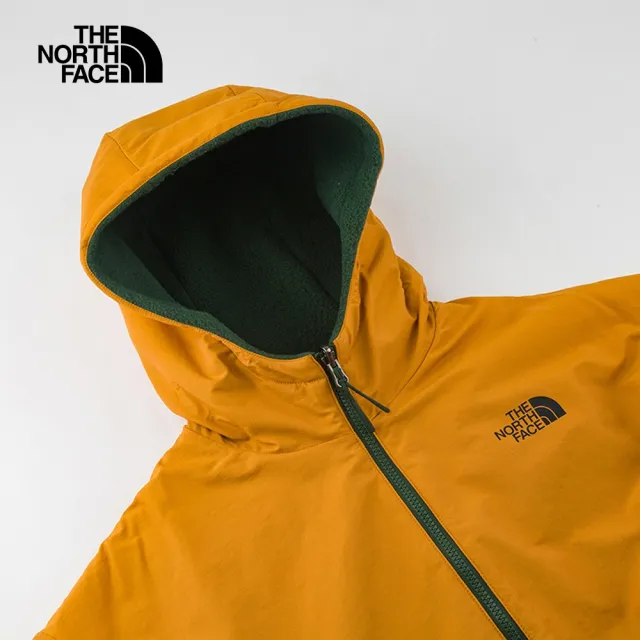 【The North Face 官方旗艦】北面男款綠色防風保暖兩面穿連帽抓絨外套｜7QT7O11