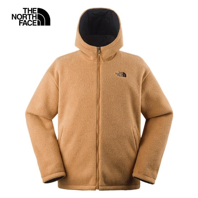 【The North Face 官方旗艦】北面男款卡其色WindWall防風保暖兩面穿連帽抓絨外套｜7QT7KOM