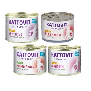 【Kattovit 康特維】德國貓咪處方食品貓罐 185g-12罐(副食 全齡貓 貓罐頭 腎臟 低敏 糖尿病)